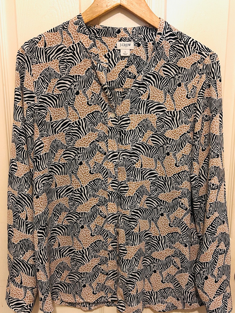 J. Crew Women’s Animal Print Button-Up Shirt in Black and Tan